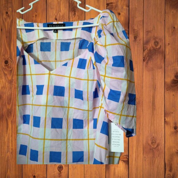 ELOQUII Women's Size 18 Short Puff Flutter Sleeve Pullover Blouse Geometric NEW - Picture 7 of 8